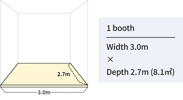 Booth dimensions: 3.0 meters wide and 2.7 meters deep