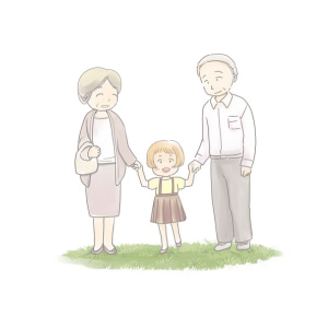 有限会社統美の湯灌アニメーション動画『産湯の恩返し』祖父母に手を引かれるシーン