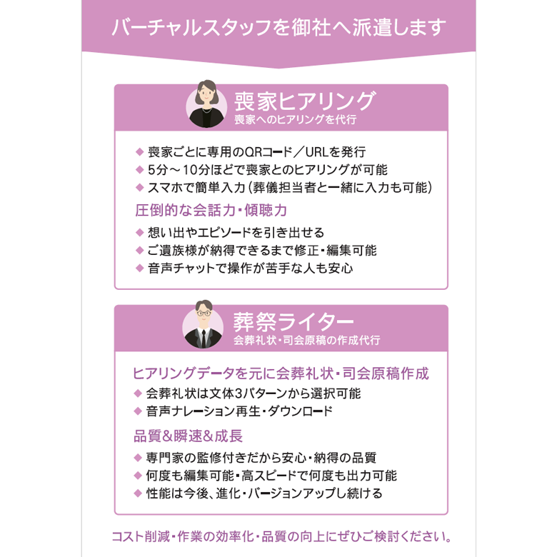 バーチャルスタッフを御社へ派遣します：喪家へのヒアリングを代行